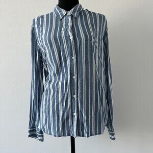 Brina and Em Button Up Shirt Womens Large Blue White Striped